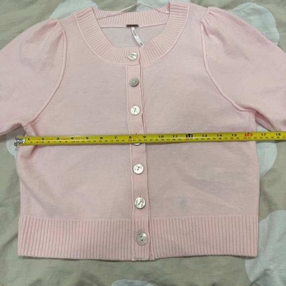 Free People Pink Isla Wool Cashmere Blend Solid Short Sleeve Cardigan Size XS - Picture 7 of 7